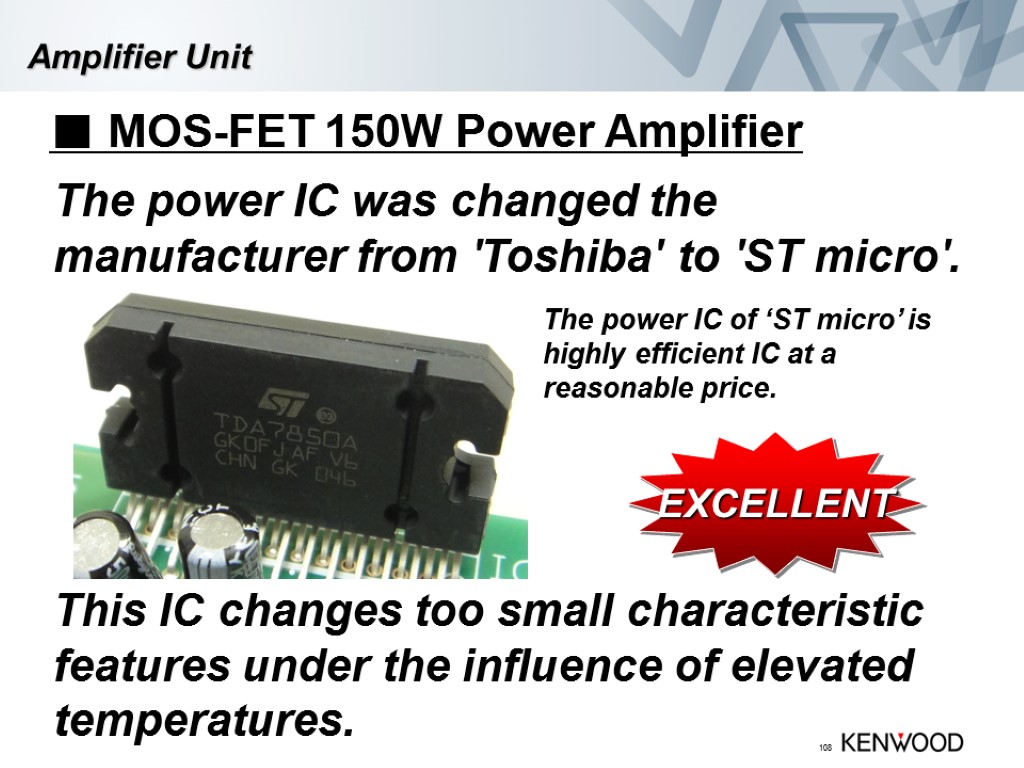 108 Amplifier Unit ■ MOS-FET 150W Power Amplifier The power IC was changed the